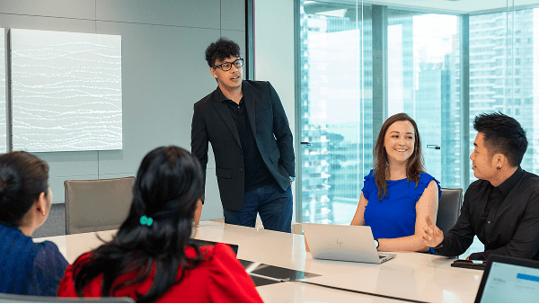 Employees in a meeting discussion