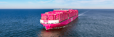 ONE Innovation container ship at full capacity sailing in the open sea