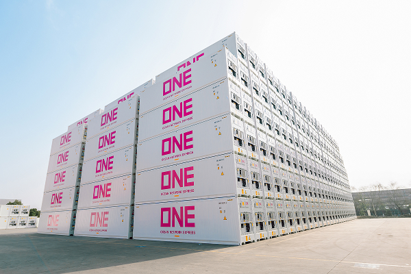 Reefer containers stacked at port
