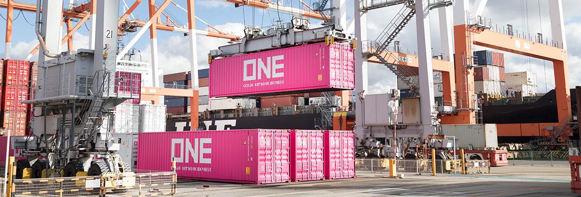 Automated crane stacking general cargo containers at terminal yard
